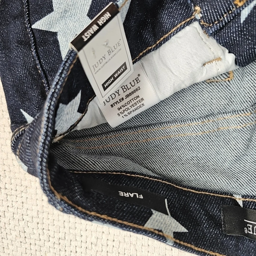 Judy Blue HR Dark Wash Star Print Flare Jeans Classic Americana Various NEW